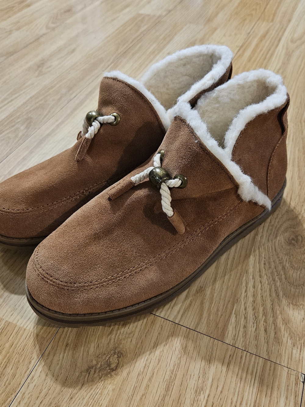 Muk Luks Brown Suede Slip-On Booties W/ Wool Blend Lining Size 11